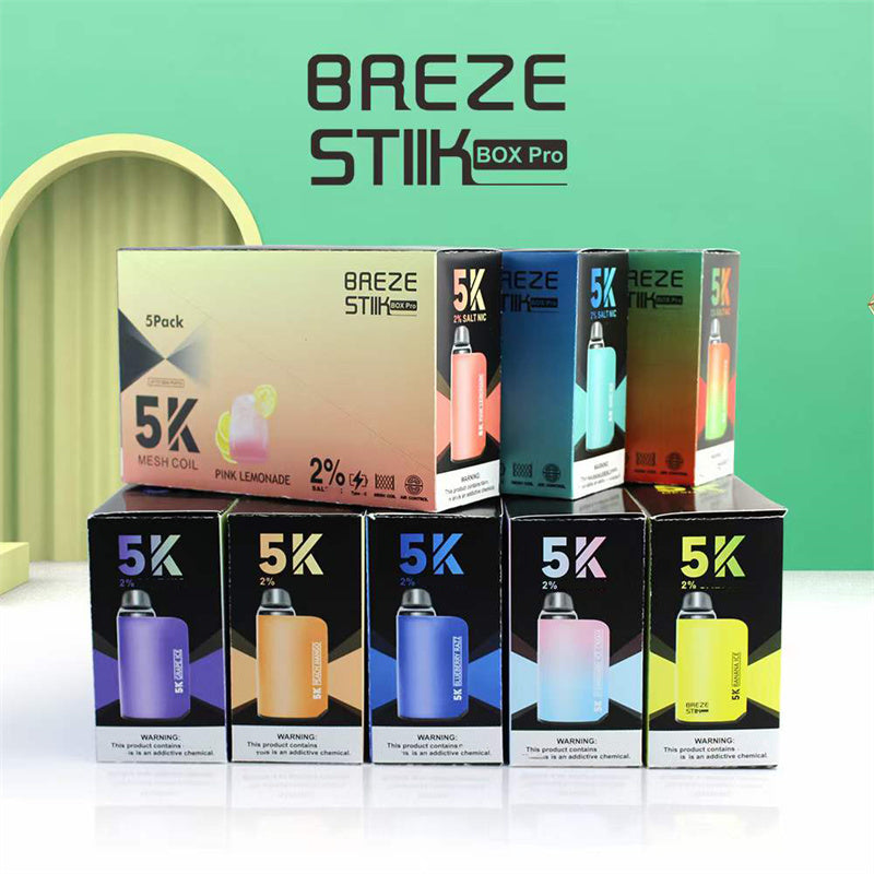 Breze Stiik Box Pro 5000 Puffs Vape Disposable Airflow Adjustable Electronic Cigarettes Puff 5k 2% 5% Prefilled Pod