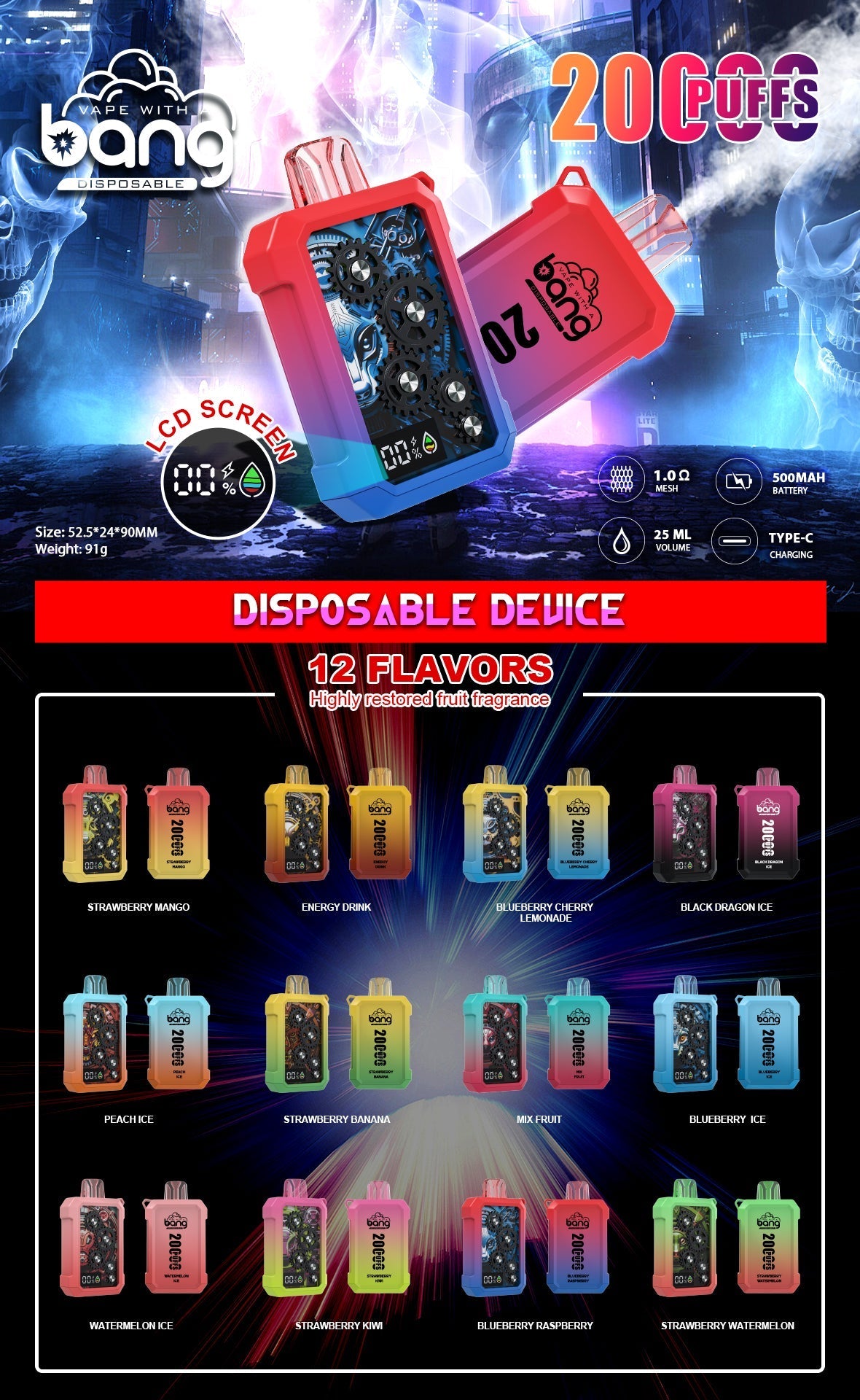 Bang 20000 Gear 20000 puffs Disposable Vape 850mah 12 Flavors