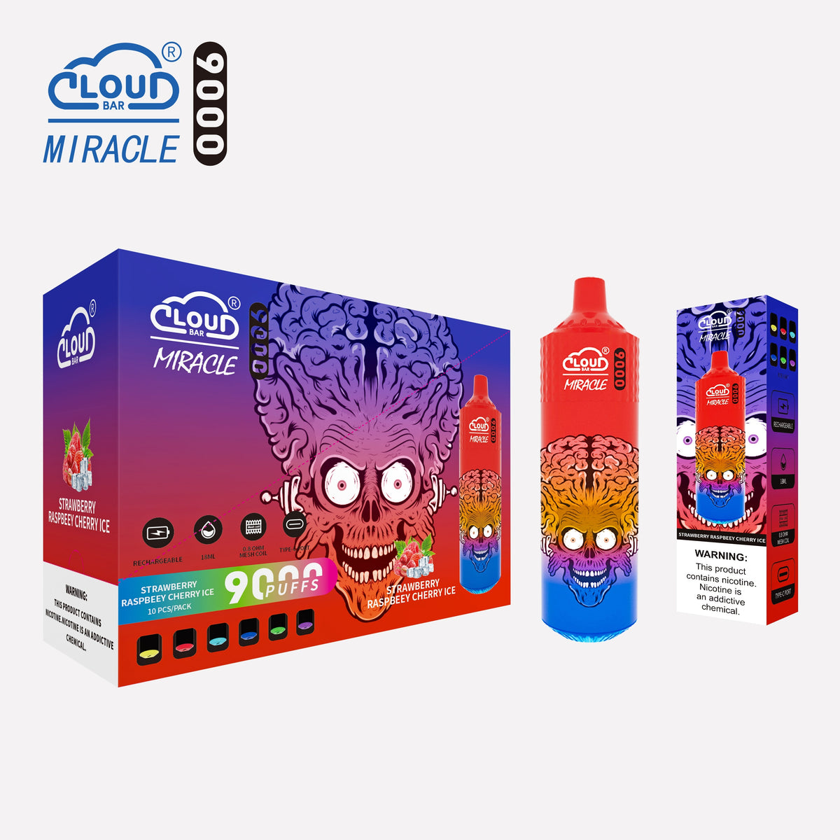 Cloud Bar 9000 Puffs 650mAh Mesh Coil 18ML 5% Rechargeable E Cigarettes Vapes Pen 18ml for Cigarettes Lovers 11 Flavors