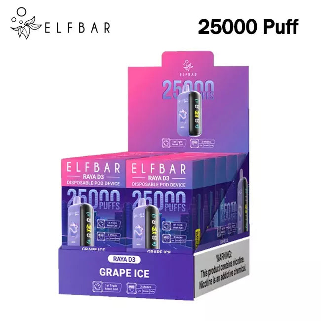 Elf Bar 25000 Puffs Raya D3 Vape  5% Nicotine 3D Screen Original 23ml E-liquid 850mAh Battery 20 flavors