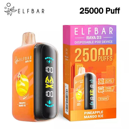 Elf Bar 25000 Puffs Raya D3 Vape  5% Nicotine 3D Screen Original 23ml E-liquid 850mAh Battery 20 flavors