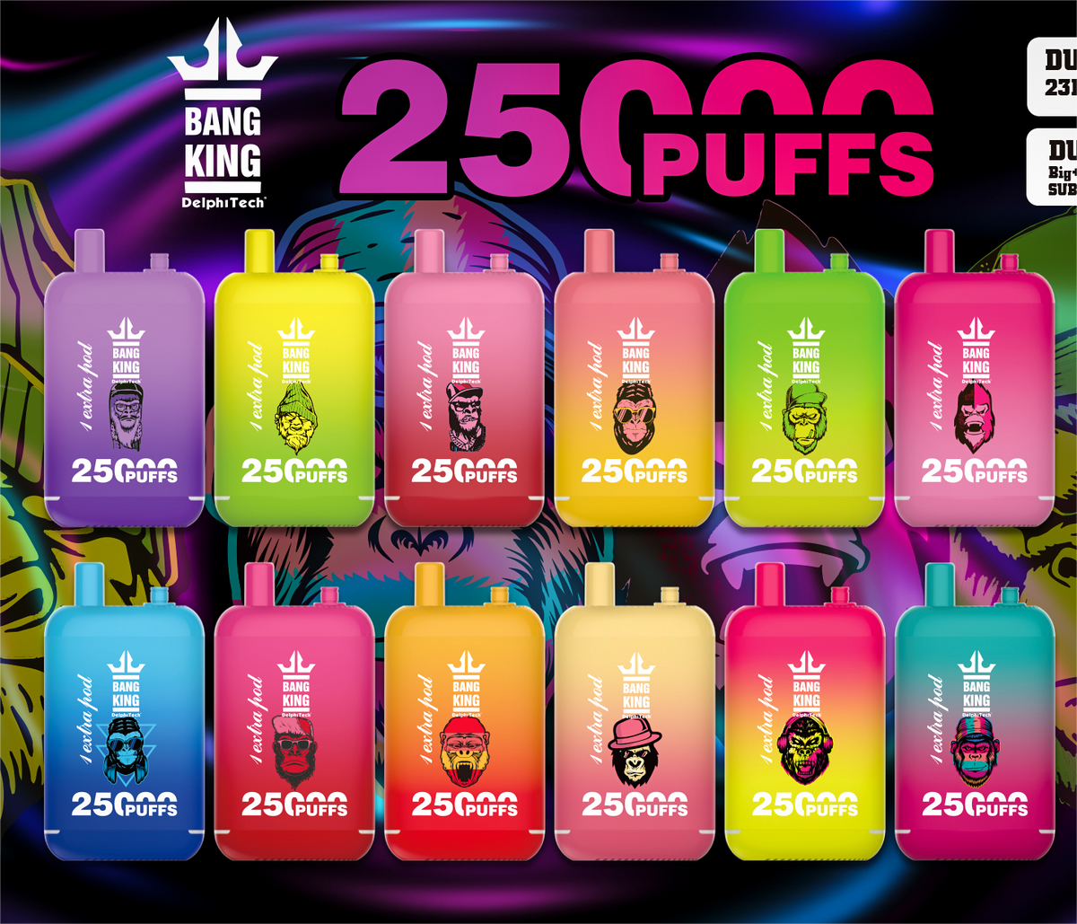 Bang King 25000 Puffs - 46mL Dual Tank (0% to 5% Nicotine)  650mAh Battery 12 Flavors