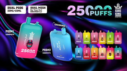Bang King 25000 Puffs - 46mL Dual Tank (0%-5% Nicotine) 650mAh Battery 12 Flavors