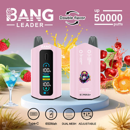 Bang Leader 50000 Disposable Vape - 50K Puffs, 36mBang Leader 50000 Puffs Disposable Vape (0% to 5% Nicotine) – Dual Pods(20mL+20mL) Unmatched Performance 650mAh battery 12 Flavors &nbsp;l E-Liquid (0-5% Nicotine) 36mL650mAh 12 Flavors