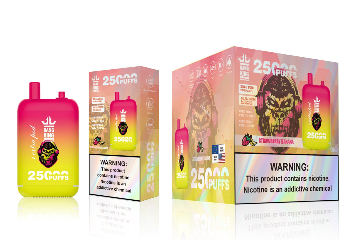 Bang King 25000 Puffs - 46mL Dual Tank (0% to 5% Nicotine)  650mAh Battery 12 Flavors