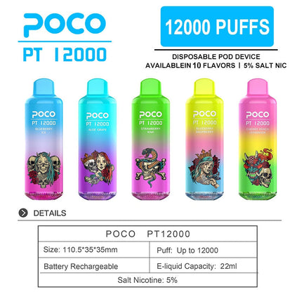POCO PT 12000 Puffs - 22mL, 5% Nic Salt, 10 Flavors, Mesh Coil