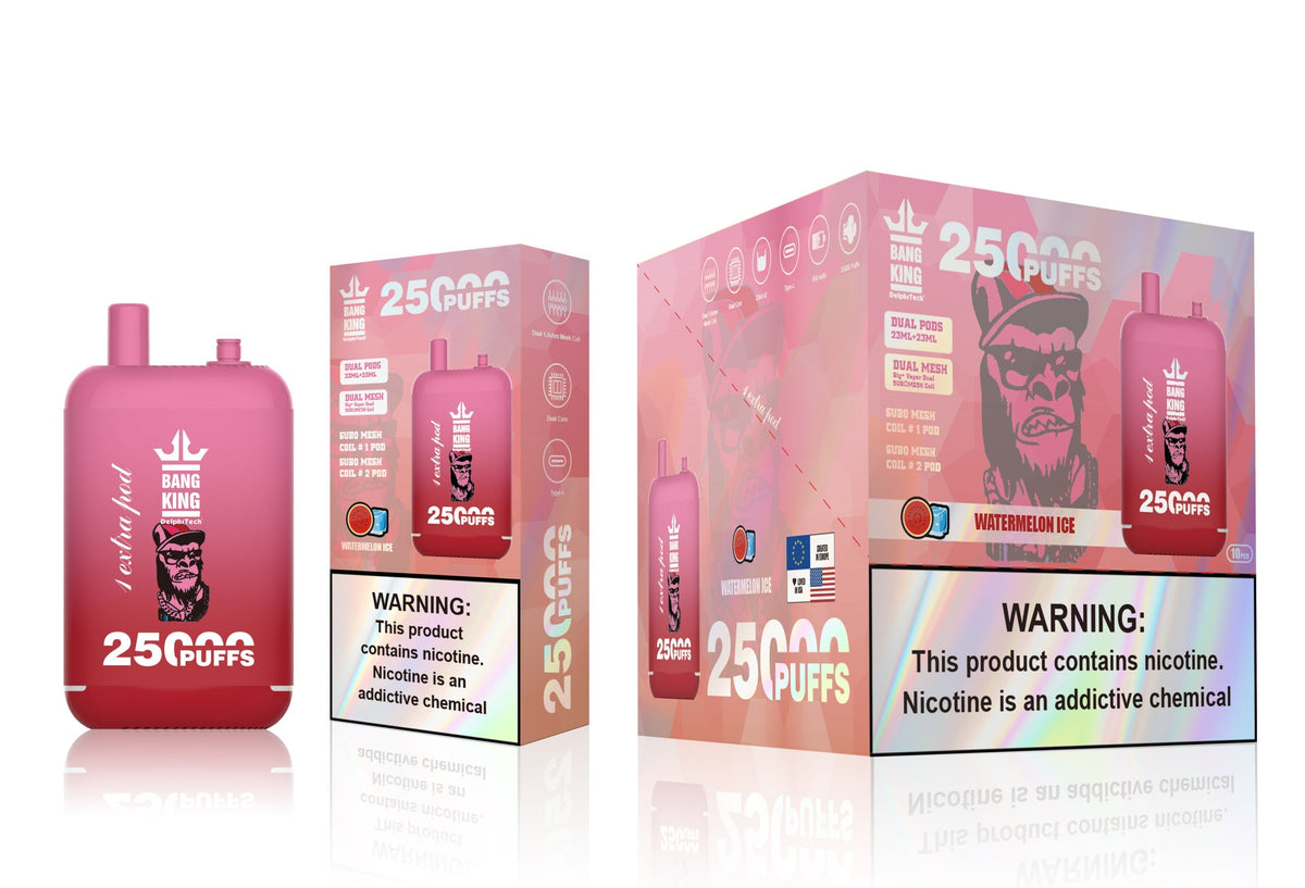 Bang King 25000 Puffs - 46mL Dual Tank (0% to 5% Nicotine)  650mAh Battery 12 Flavors