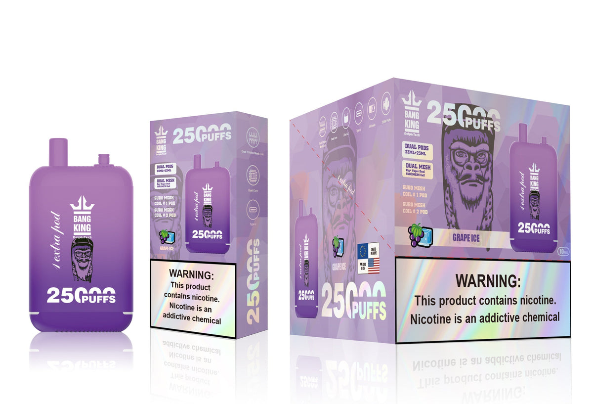 Bang King 25000 Puffs - 46mL Dual Tank (0% to 5% Nicotine)  650mAh Battery 12 Flavors