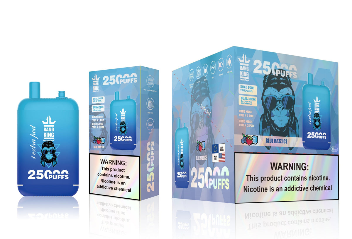 Bang King 25000 Puffs - 46mL Dual Tank (0% to 5% Nicotine)  650mAh Battery 12 Flavors