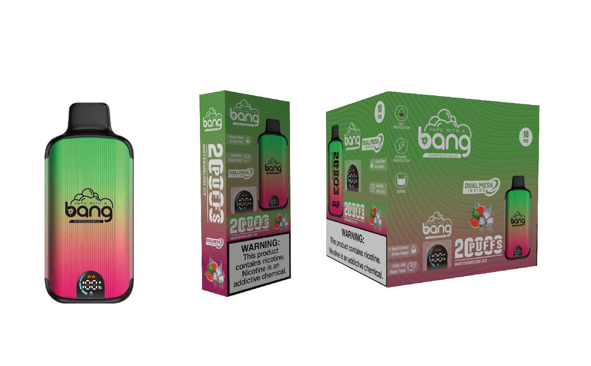 Bang Disposable Vape 20000 puffs Original Randm Tornado(0% to 5% Nicotine) Digital Smart Screen 25.0mL 650mAh 12 Flavors
