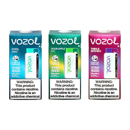 VOZOL STAR 9000 Puffs Disposable Vape  (0% to 5% Nicotine)14ml  650mAh rechargeable battery Wholesale 29 Flavors