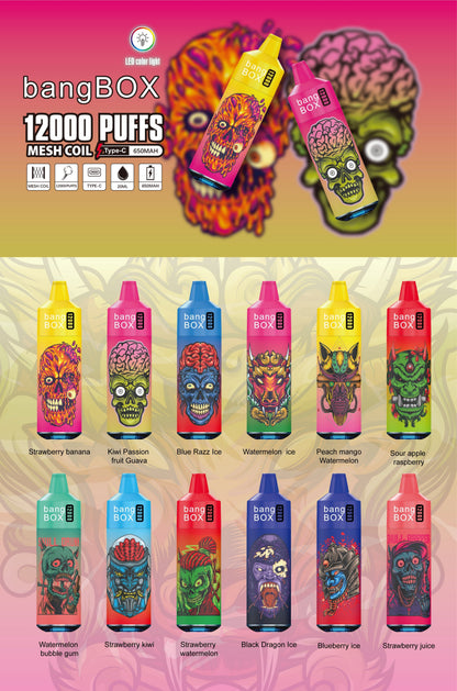BANGBOX VAPE 12000 PUFFS/12 FLAVORS /RGB LIGHT/Battery650Mah /E-juice volume: 28ml 12flavors.