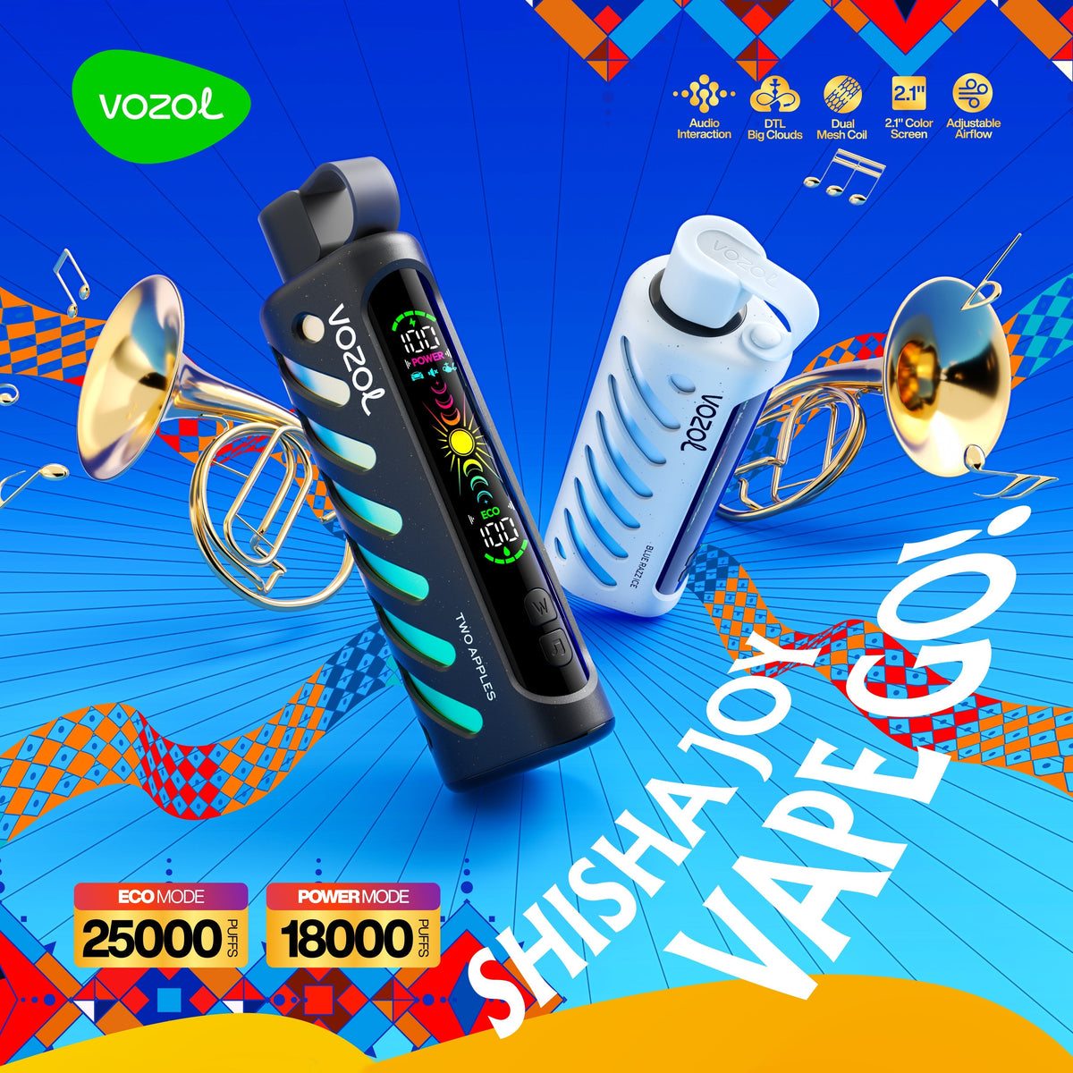 VOZOL GEAR SHISHA 25000 Puffs Disposable Vape Wholesale 24ml E-Liquid 1000mAh Battery 27 Flavours