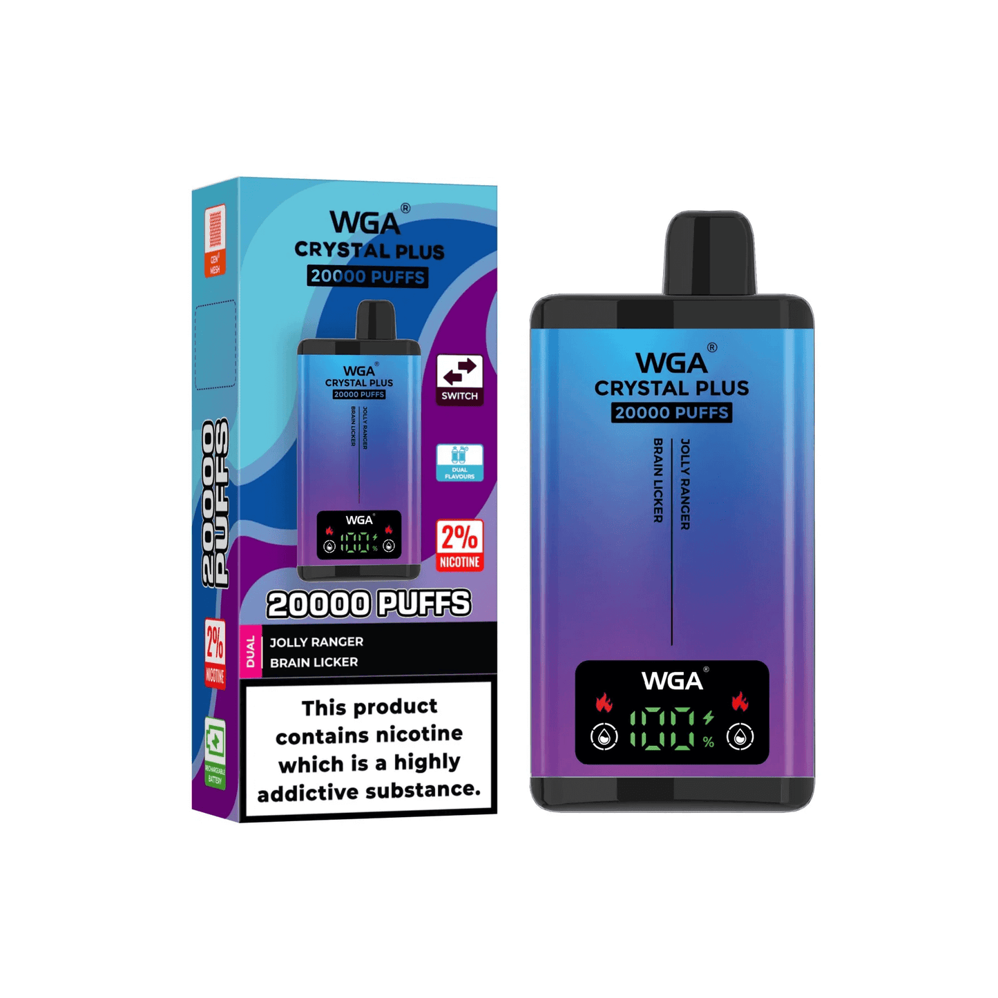 WGA Crystal PLUS SMART double flavor 20000 puff Disposable Vape Wholesale，650 mAh 25 ML  15 Flavors