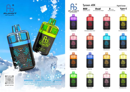 Fumot Tycoon 40K Puffs Fumot Leopard 40K Double heating coil,  850mAh Batterrry Capacity Dual Oil Compart Design 12 Fruit  Flavor  bringing you extraordinary vape experience