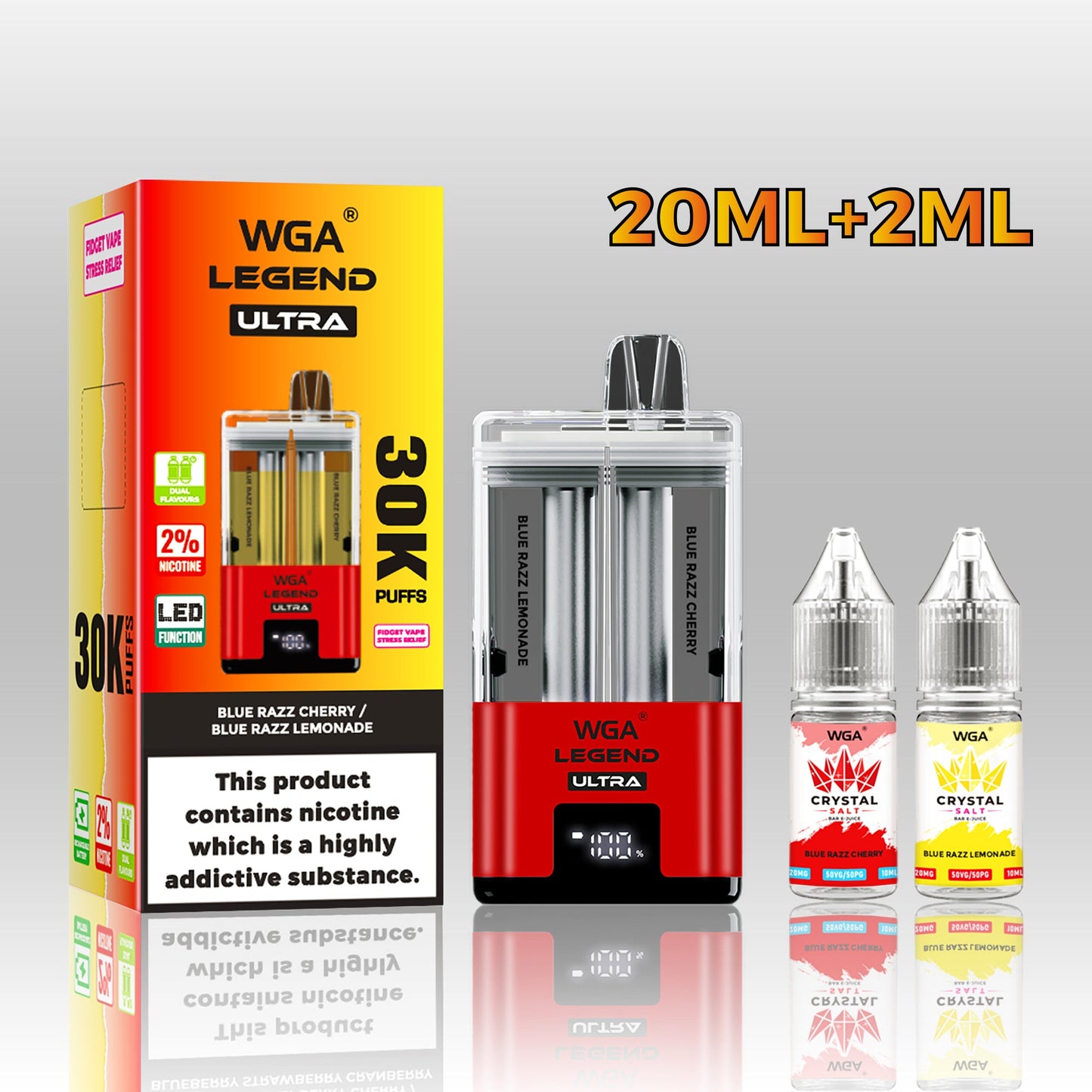 WGA Crystal LEGEND ULTRA 30000 puff Disposable Vape Wholesale,650 mAh 15 Flavors 20ML+2 ML