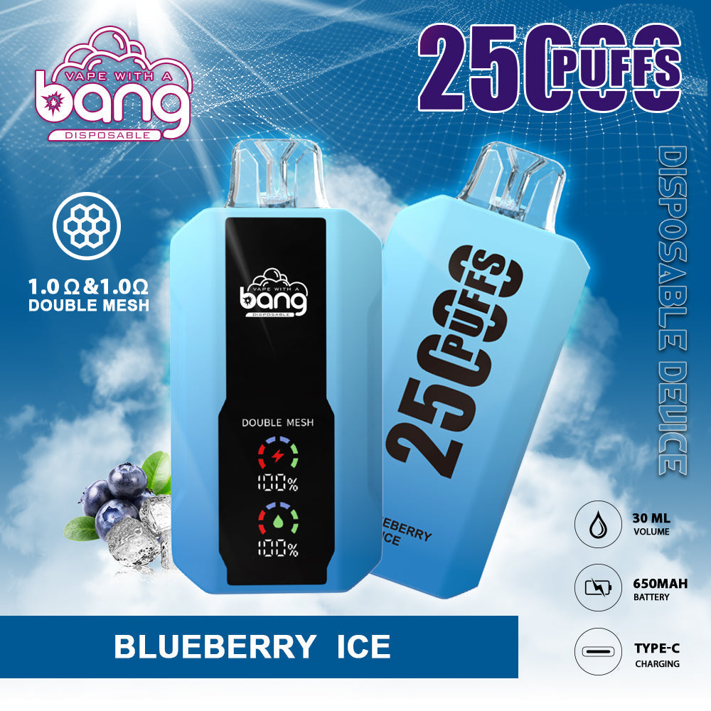 Bang 25000 Puffs Smart Full Screen Turn Ice Wholesale Disposable Vape E Cigarette Puff 25k  Prefilled Pod-850mAh Battery, 30ml E-liquid, Multiple Nicotine 16 Flavors