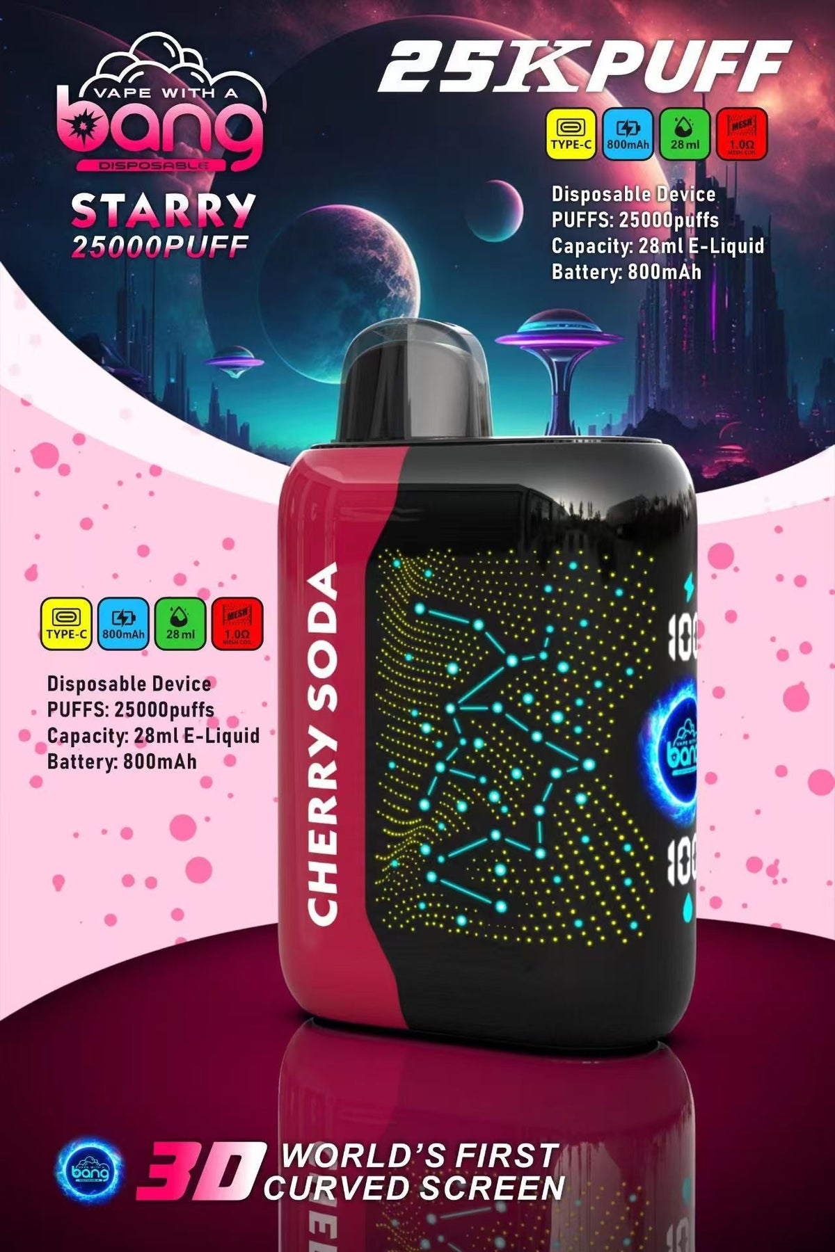Bang starry 25000 puffs Disposable Vape-850mAh Battery, 30ml E-liquid, Multiple Nicotine 16 Flavors