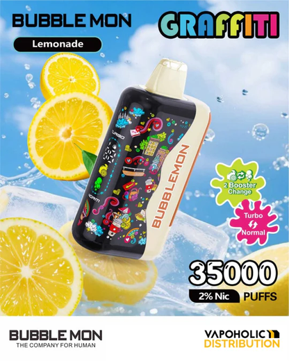 BUBBLEMON GRAFFITI 35000 PUFFS 2% Nicotine 28ML 🍓🍈12 FRUIT FLAVOR  🥝🍉