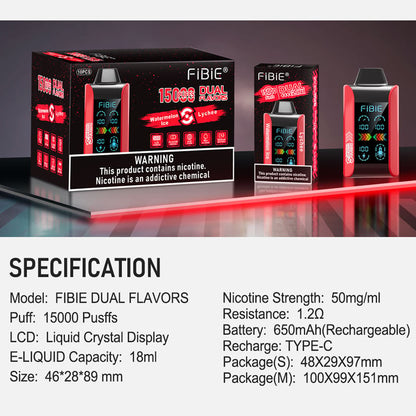 FIBIE 15000 Dual Flavors (Dual flavor switch Over 100,000 positive reviews)