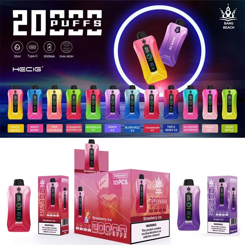 Bang BEACH 20000 Puffs 20K -  5% Nic Salt, Smart Display-650mAh Battery, 35ml E-liquid, Multiple Nicotine 12 Flavors