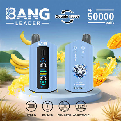 Bang Leader 50000 Disposable Vape - 50K Puffs, 36mBang Leader 50000 Puffs Disposable Vape (0% to 5% Nicotine) – Dual Pods(20mL+20mL) Unmatched Performance 650mAh battery 12 Flavors &nbsp;l E-Liquid (0-5% Nicotine) 36mL650mAh 12 Flavors