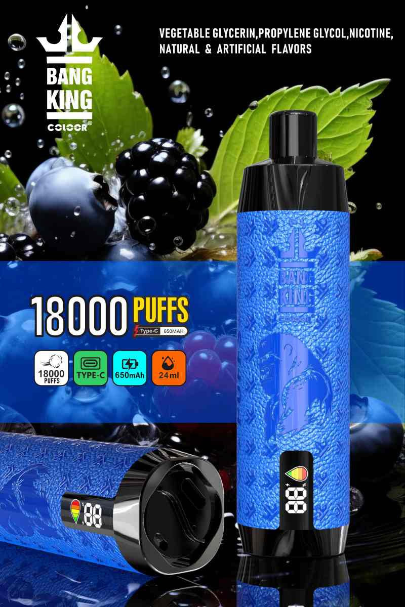 Bang King 18000 Puffs Disposable Vape Dtl Dual Mesh Shisha Puff 18k With Electronic Cigarette-850mAh Battery, 40ml E-liquid, Multiple Nicotine 12 Flavors
