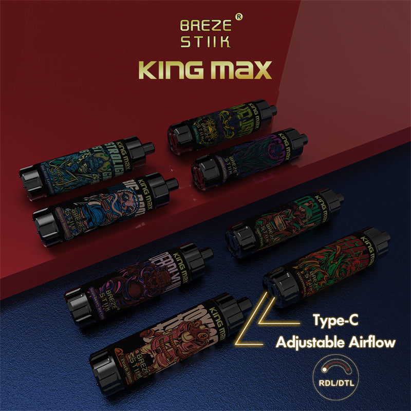 Breze Stiik Kingmax 10000 Puffs Vape Disposable Electronic Cigarettes Puff 20ml Prefilled Pod Mesh Coil Sub-ohm Adjustable Airflow