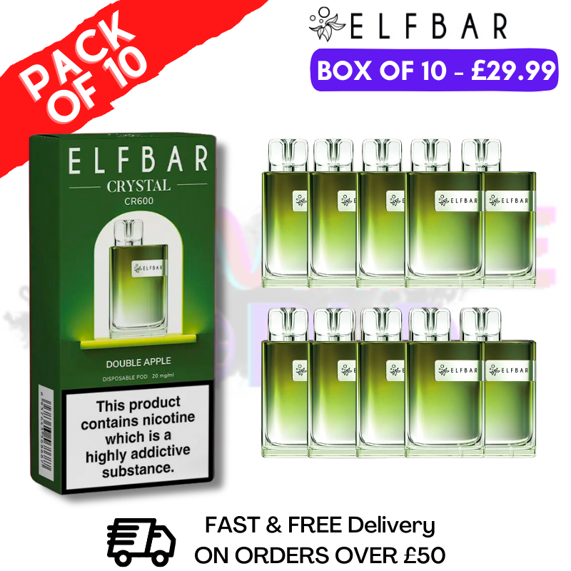 Elf Bar Crystal 600puff - Double Apple Box of 10 （2% Nicotine）350mah Battery capacity