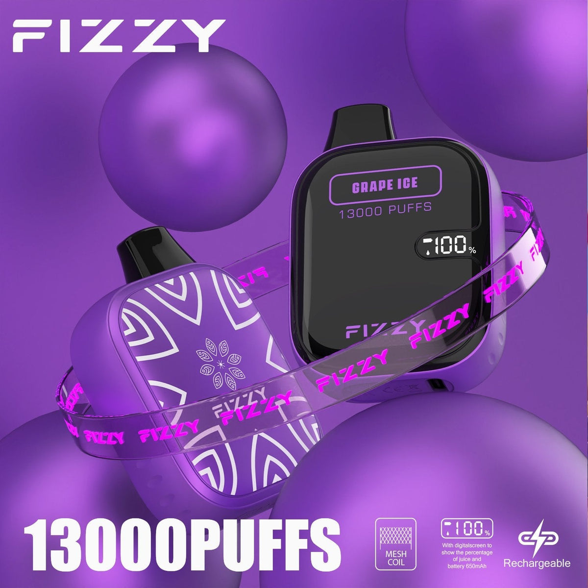Fizzy Boom 13k Puffs Disposable Vape | 21ML E-liquid, Mesh Coil, LCD Screen