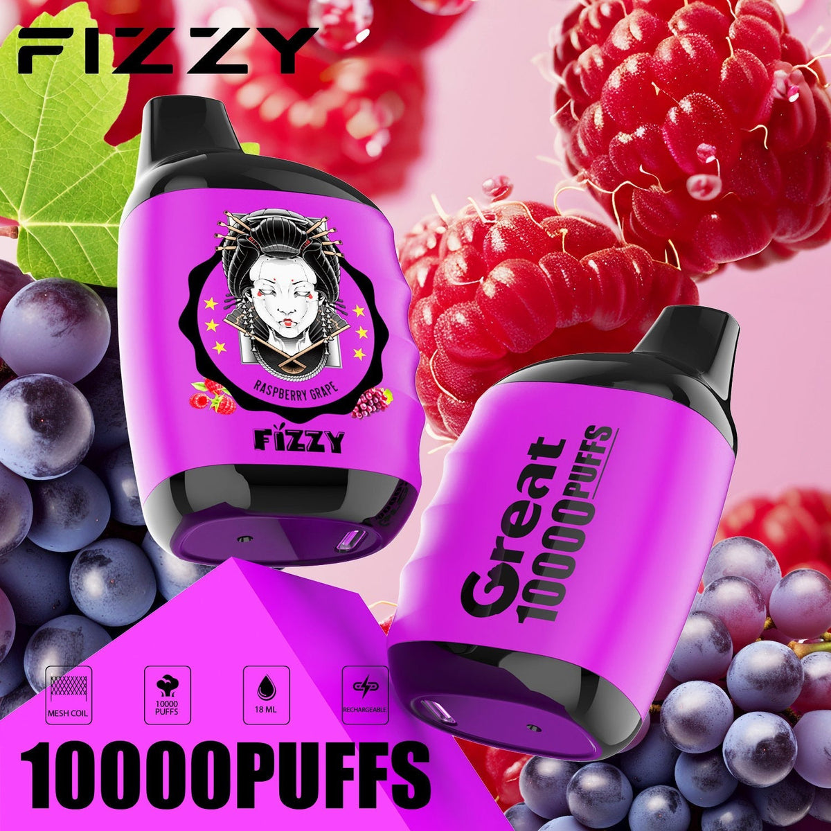FIZZY Great – Compact 10K Puffs Disposable Vape | Mesh Coil & 18ML E-Liquid