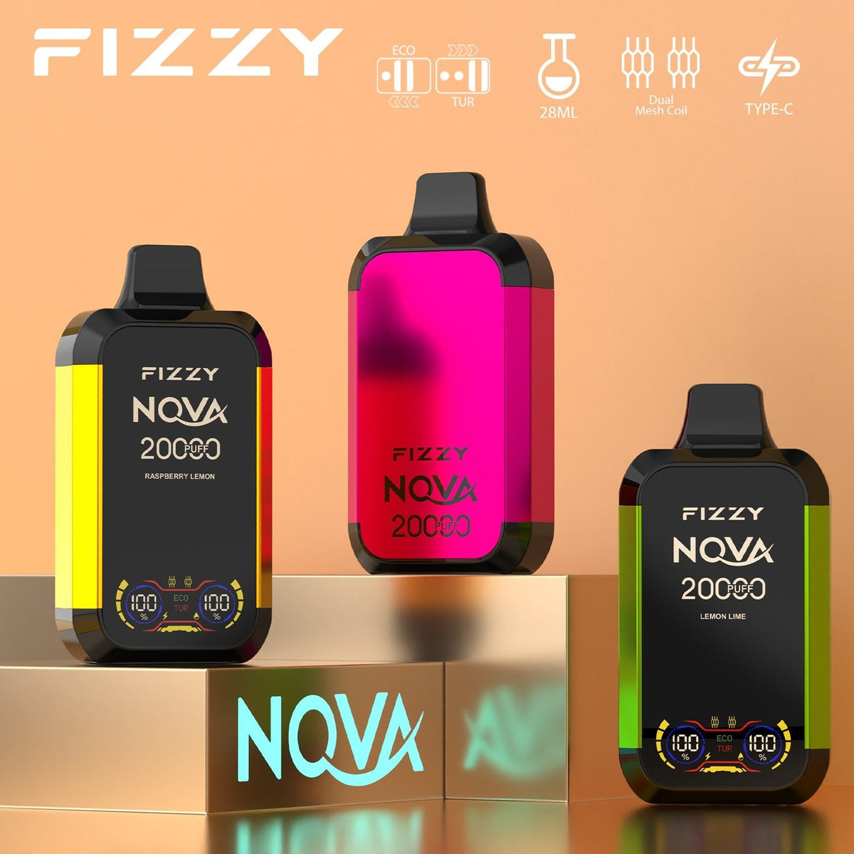 Fizzy Nova 20000 Puffs Disposable Vape | Dual Mesh Coil, 28ML E-liquid, LCD Screen, Eco/Turbo Mode