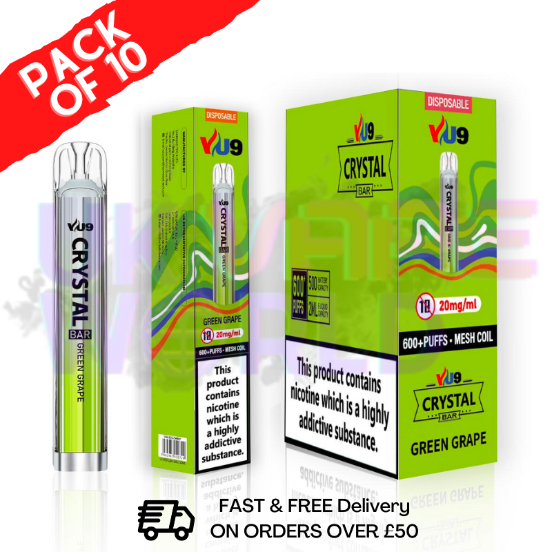 Green Grape - Crystal Bar Puffs 600 VU9 Box Of 10