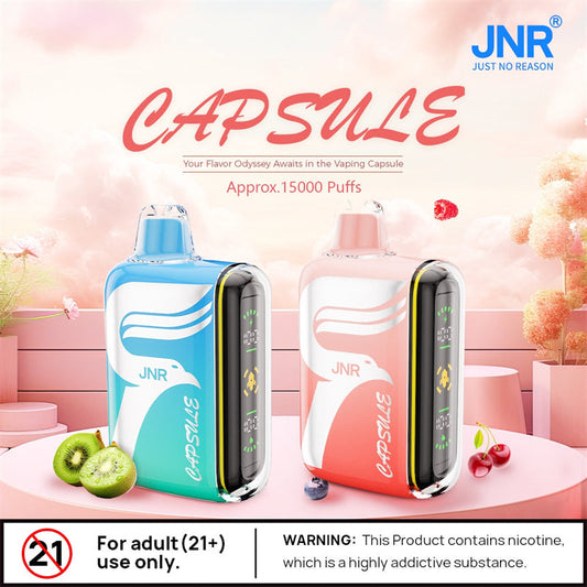 Jnr Capsule 15000 Puffs Disposable Vape Box Puff Bar Dual Mesh Coil Electronic Cigarette-850mAh Battery, 20ml E-liquid, Multiple Nicotine 20 Flavors