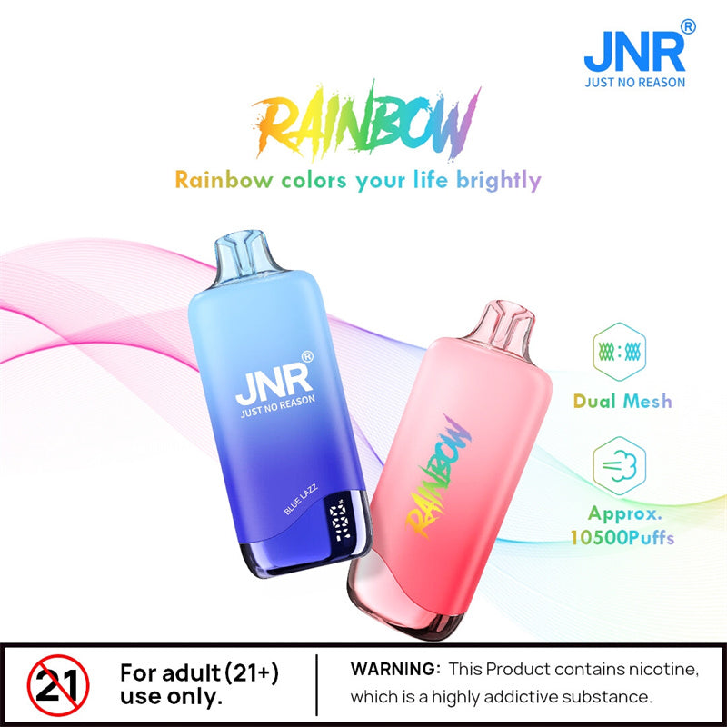 Jnr Rainbow 10500 Puffs Bar Dual Mesh Vaper Disposable Vapes With Display-600mAh Battery,18ml E-liquid,  Multiple Nicotine 25 Flavors
