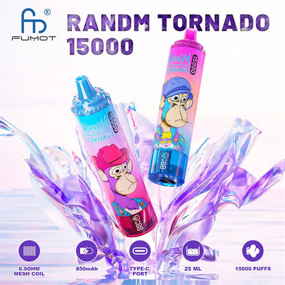 Fumot 15000 Puffs Disposable Vape Original Randm Tornado 15k Puff 15k Vaper With Digital Screen