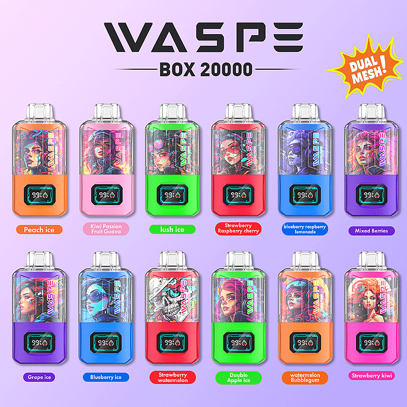 WASPE 20000 20K Puffs 0% 2% 3% 5% Nicotine LCD Display Rechargeable Disposable Vape