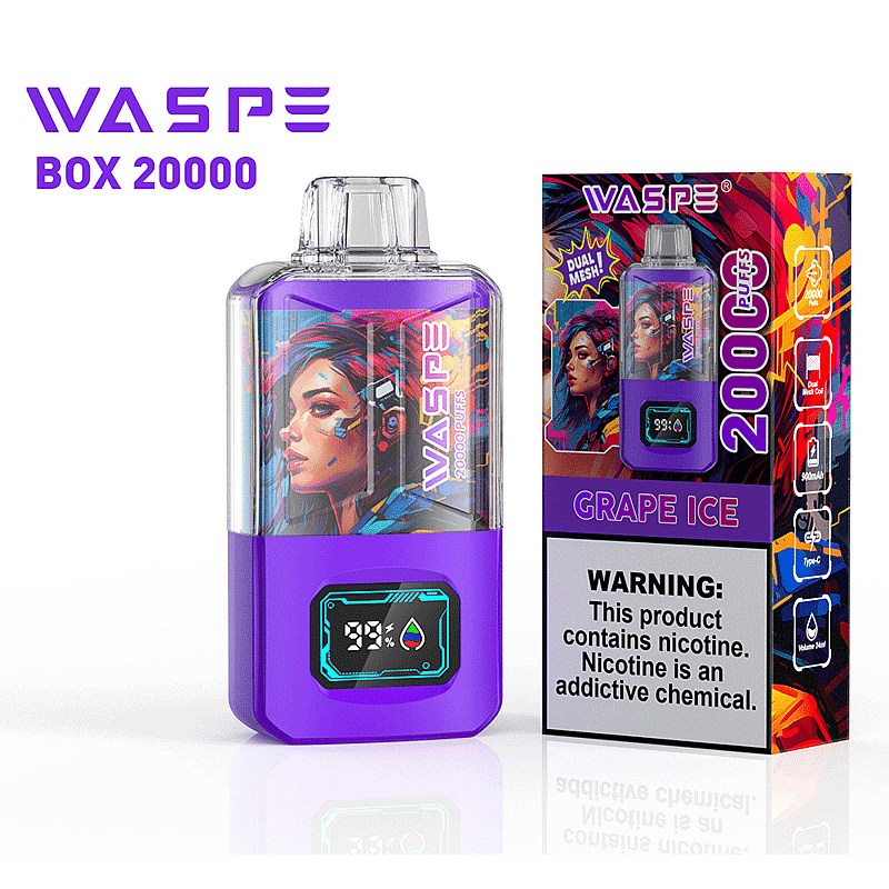 WASPE 20000 20K Puffs 0% 2% 3% 5% Nicotine LCD Display Rechargeable Disposable Vape
