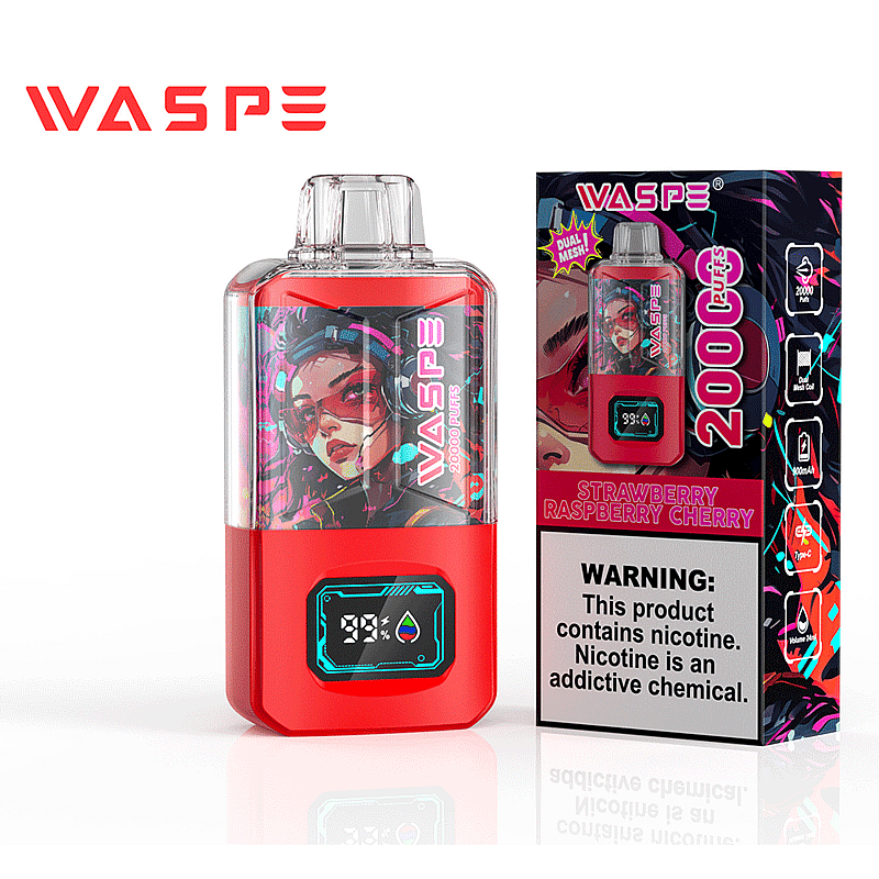 WASPE 20000 20K Puffs 0% 2% 3% 5% Nicotine LCD Display Rechargeable Disposable Vape