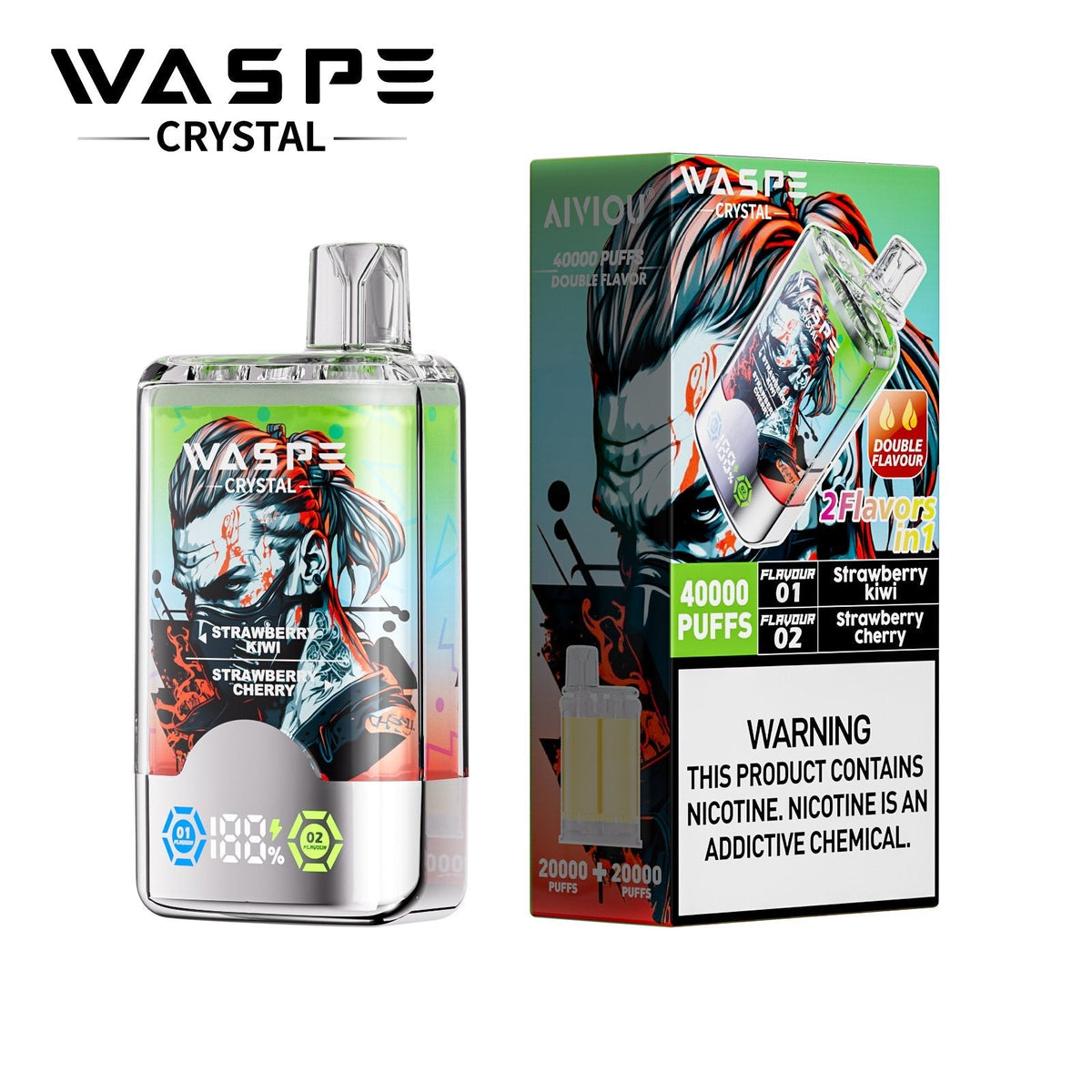 Waspe Crystal 40K Puffs Disposable Vape – Dual Flavors,Dual Mesh Coils,Smart LED Display