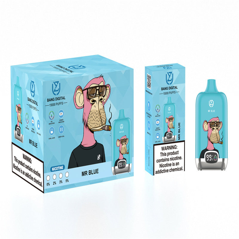Original Uzy Bang Digital 15000 Puff 15k Disposable E-Cigarette Puff 15000-850mAh Battery, 20ml E-liquid, Multiple Nicotine 12 Flavors