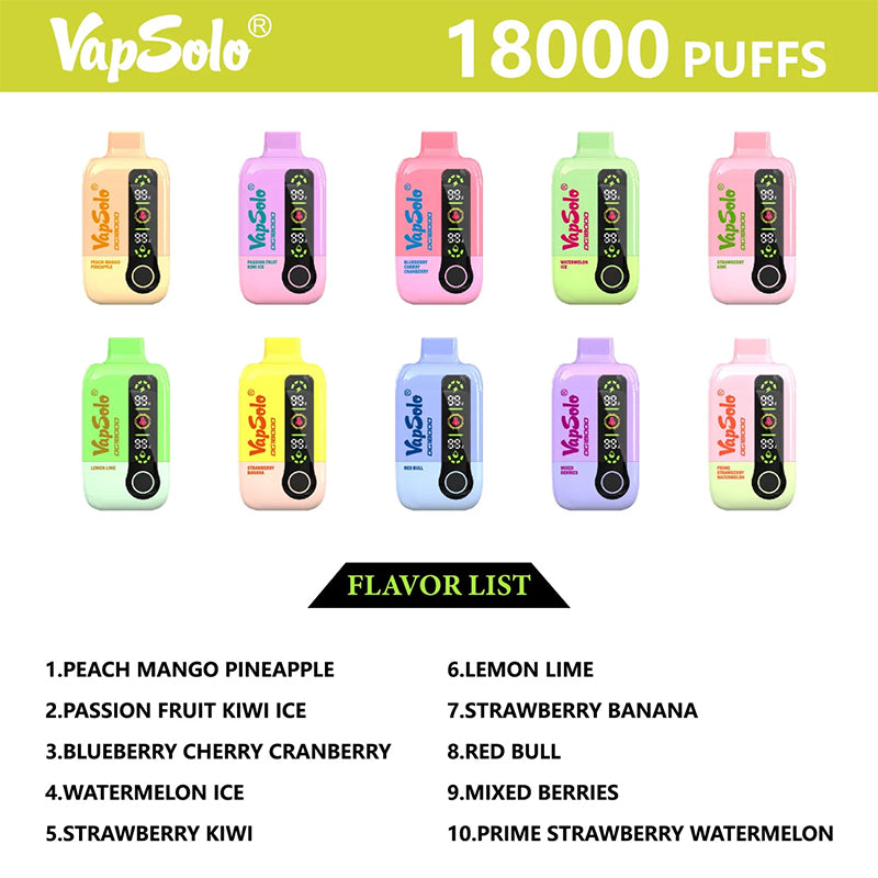 Vapsolo 18000 Vape: Dual Mode. Rechargeable Battery. Smart Oil & Battery Display