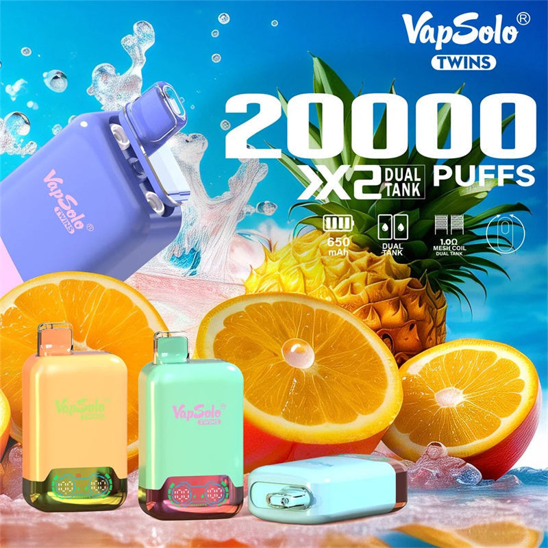 VapSolo Twins  Disposable Vape Pen E Cigarette Prefilled 20ml 650mAh Disposable Vape 15 Flavors
