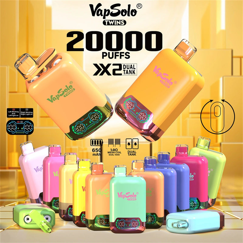 VapSolo Twins  Disposable Vape Pen E Cigarette Prefilled 20ml 650mAh Disposable Vape 15 Flavors