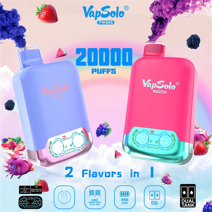 VapSolo Twins  Disposable Vape Pen E Cigarette Prefilled 20ml 650mAh Disposable Vape 15 Flavors