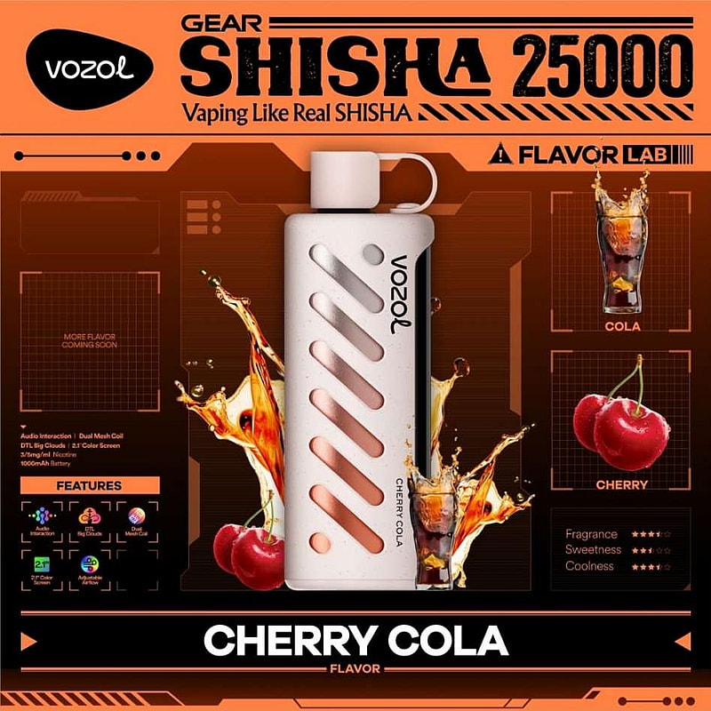 Vozol Gear Shisha 25K Puffs Disposable Vape|Dual Power Mode with Adjustable Airflow-1000mAh Battery, 25ml E-liquid, Multiple Nicotine 21 Flavors