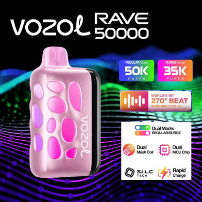VOZOL RAVE 50000 Puffs Disposable Vape 10000mAh Battery 5% Nicotine Wholesale 15 Flavors