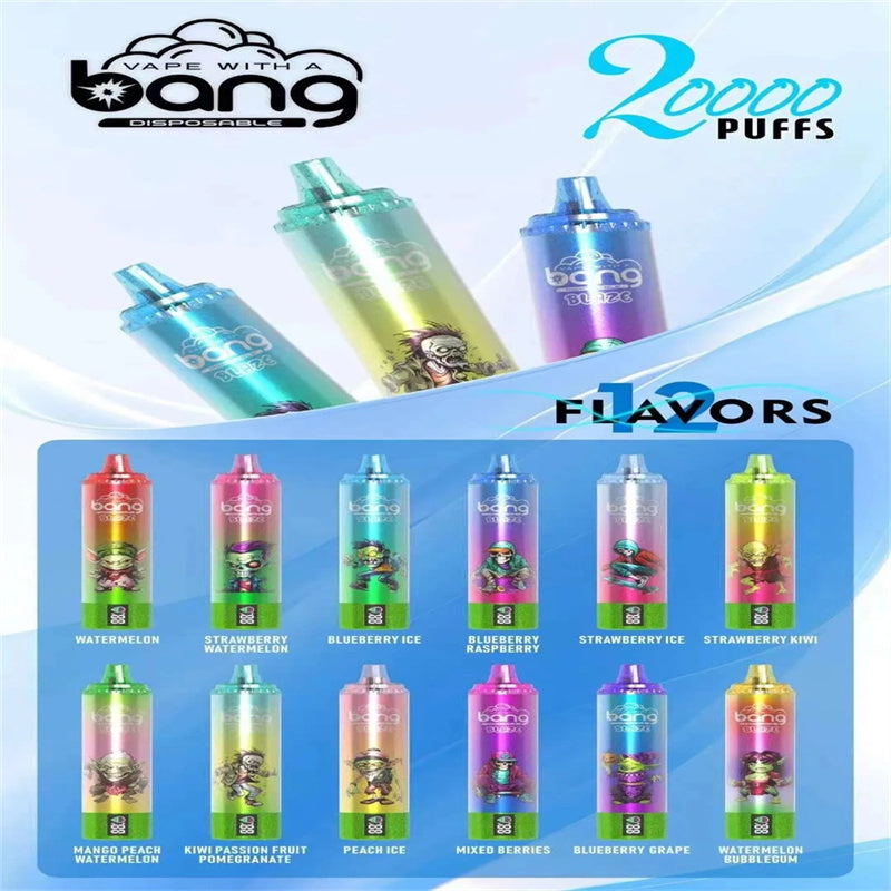 Bang Blaze Disposable Vape 20000 Puffs E Cigarette Pod Puff 20k Smart Screen Display Vaper-1000mAh Battery, 26ml E-liquid, Multiple Nicotine 12 Flavors
