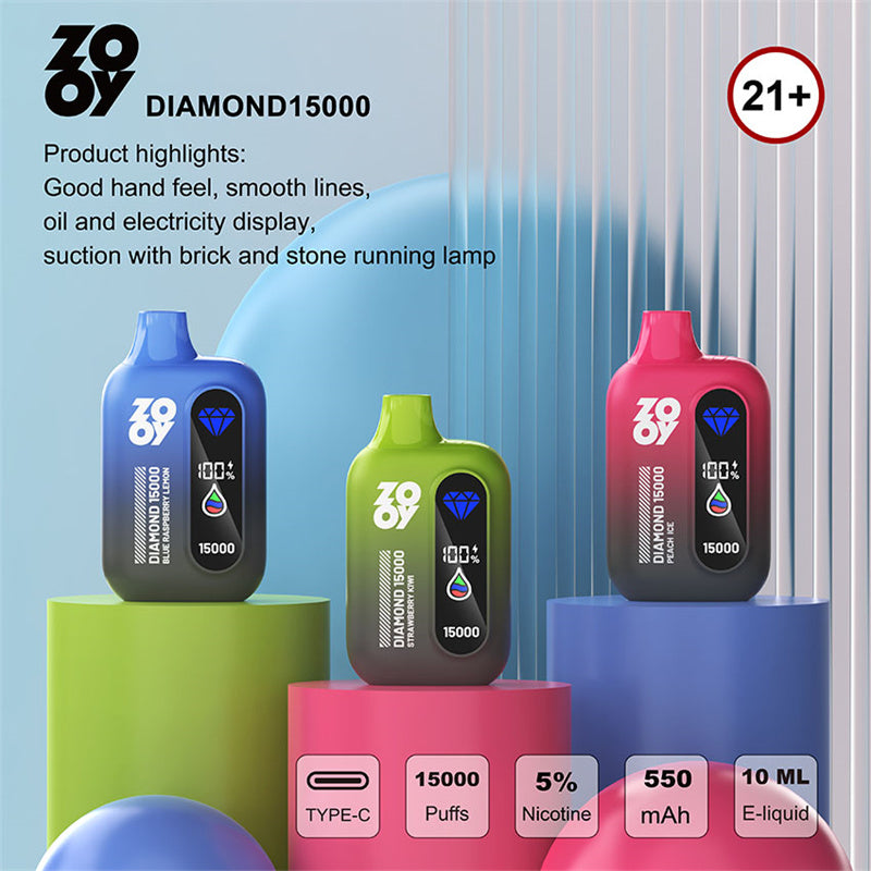 ZOOY DIAMOND 15000 Rechargeable Disposable Vape – 15000 Puffs, Mesh Coil, 550mAh Battery