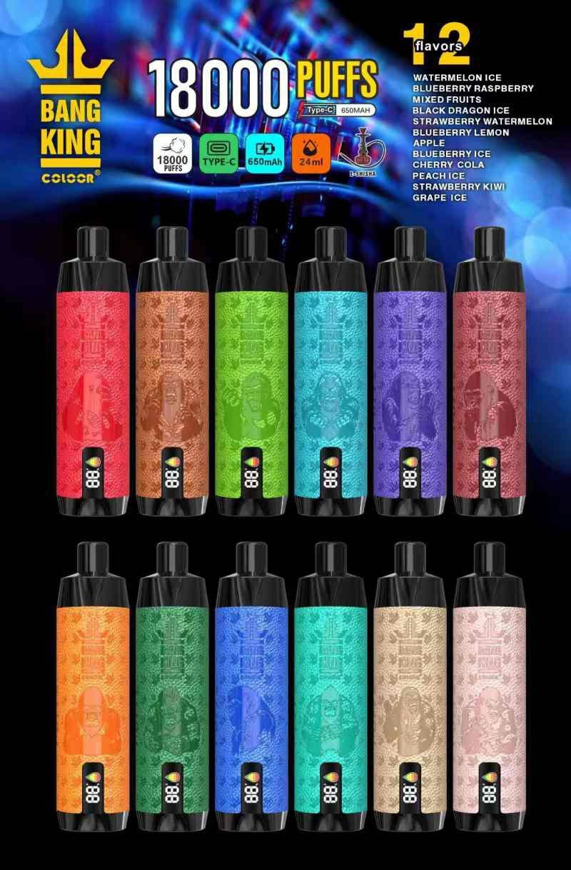 Bang King 18000 Puffs Disposable Vape Dtl Dual Mesh Shisha Puff 18k With Electronic Cigarette-850mAh Battery, 40ml E-liquid, Multiple Nicotine 12 Flavors